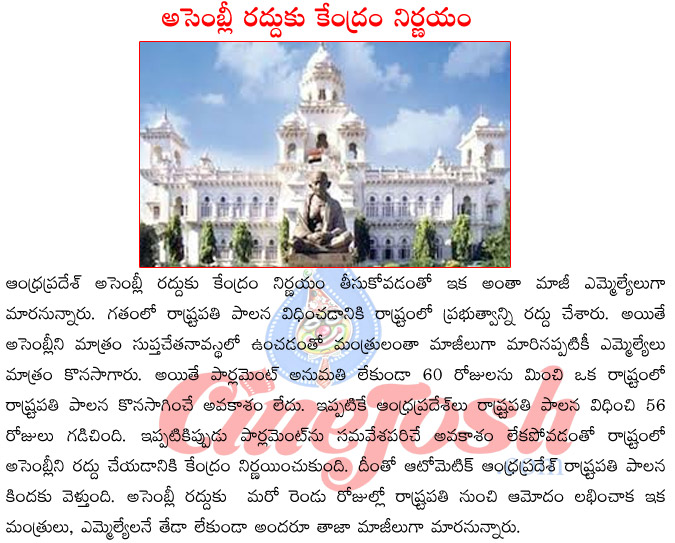 ap assembly,president rule in andhra pradesh,elections in andhra pradesh,2014 elections,ex mla,ex minister in ap assembly  ap assembly, president rule in andhra pradesh, elections in andhra pradesh, 2014 elections, ex mla, ex minister in ap assembly